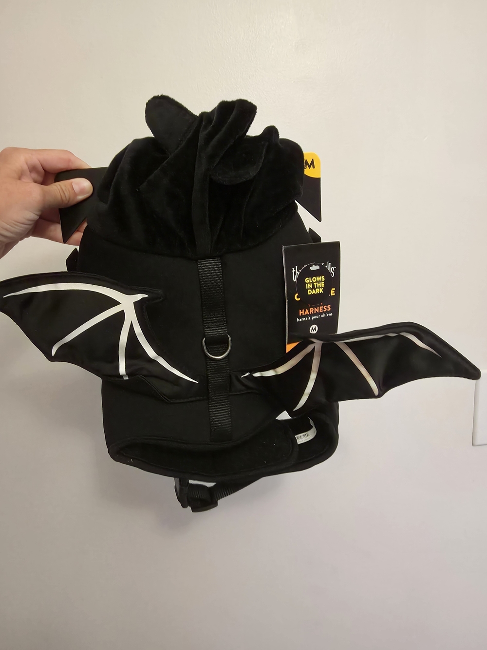 Thrills Black Bat Wing Glow-in-the-Dark Dog Harness